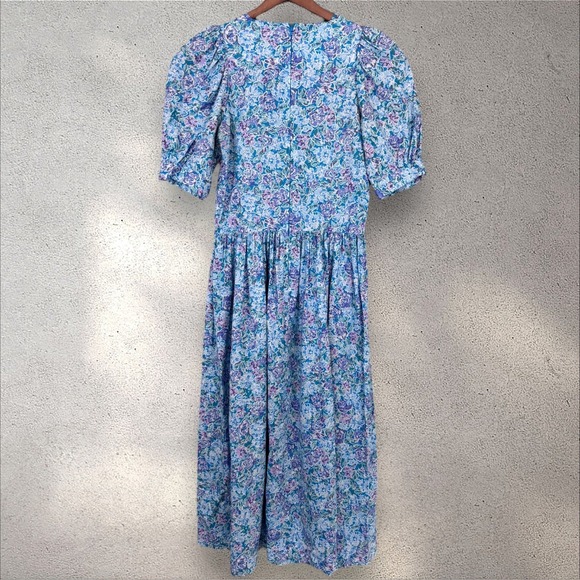 Vtg LAURA ASHLEY Floral Puff Sleeve Square Neck Cotton Cottagecore Dress Sz US 6 - Picture 5 of 7